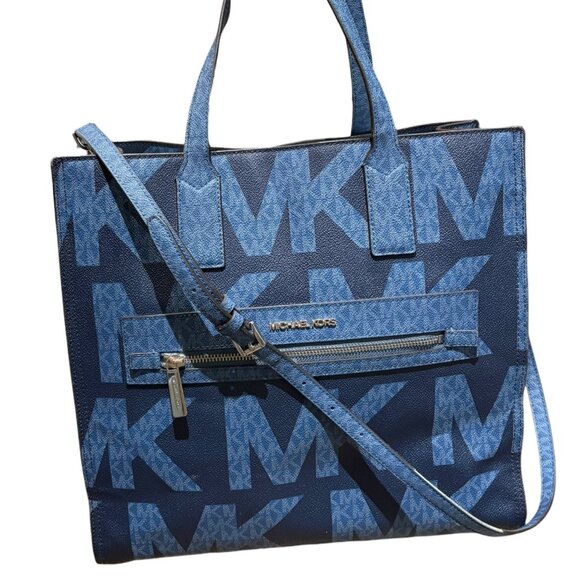 Michael Kors Kenly Large Logo Print Tote Blue (Chambray) - Picture 2 of 16